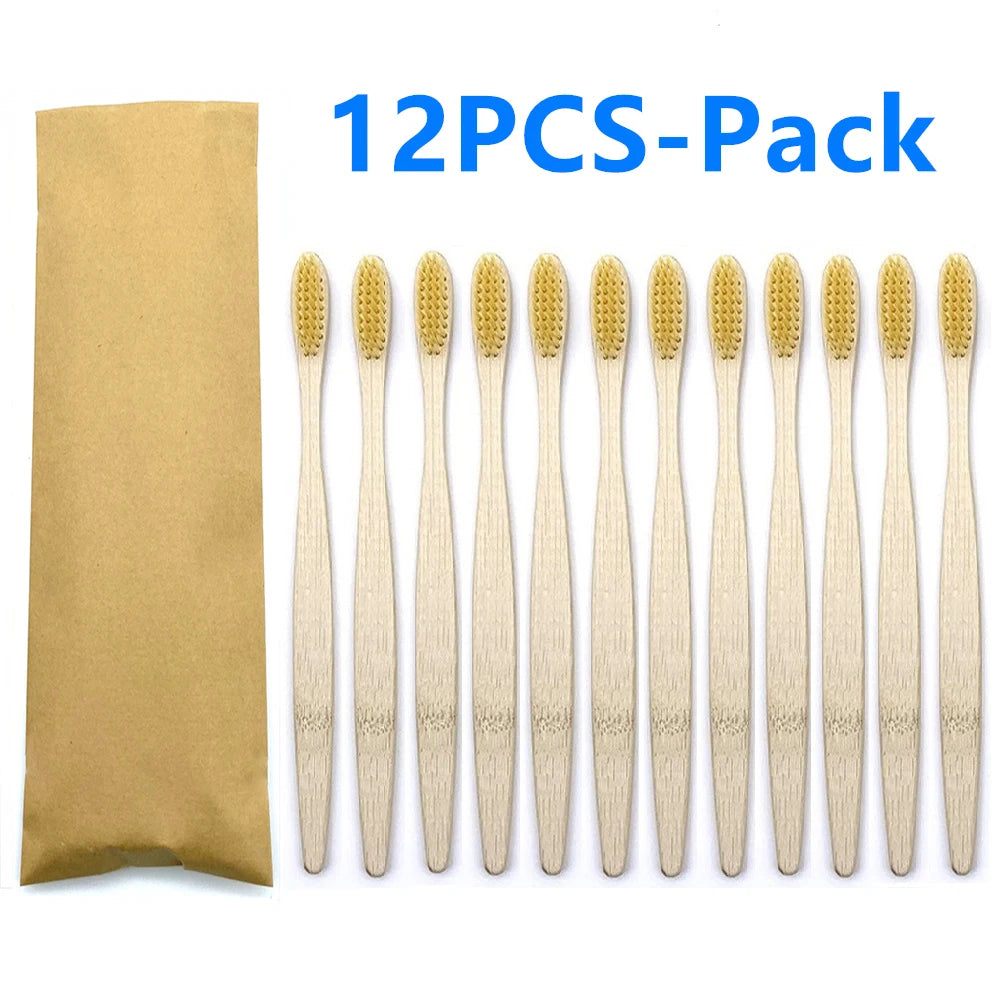 Set x12 Cepillos de Bambú Eco Friendly con Cerdas Suaves de Carbón – Colores Surtidos
