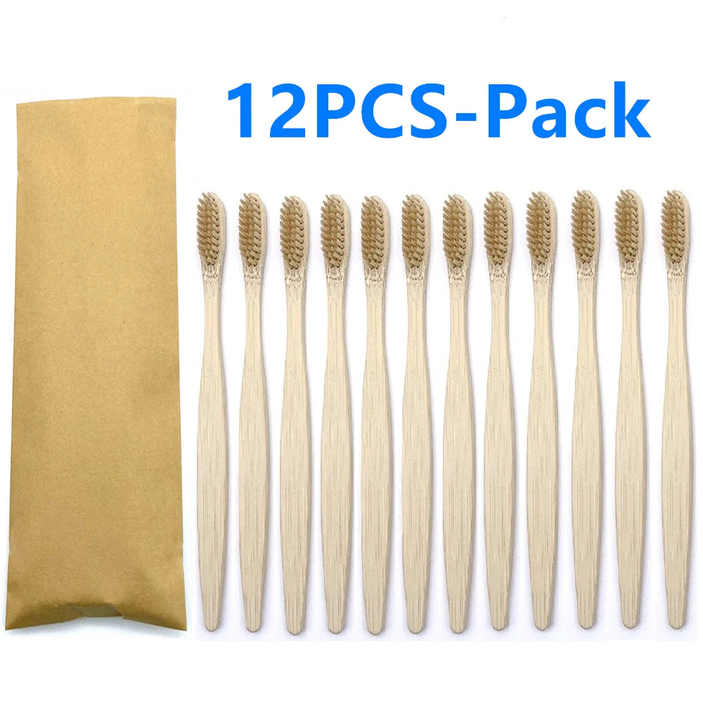 Set x12 Cepillos de Bambú Eco Friendly con Cerdas Suaves de Carbón – Colores Surtidos