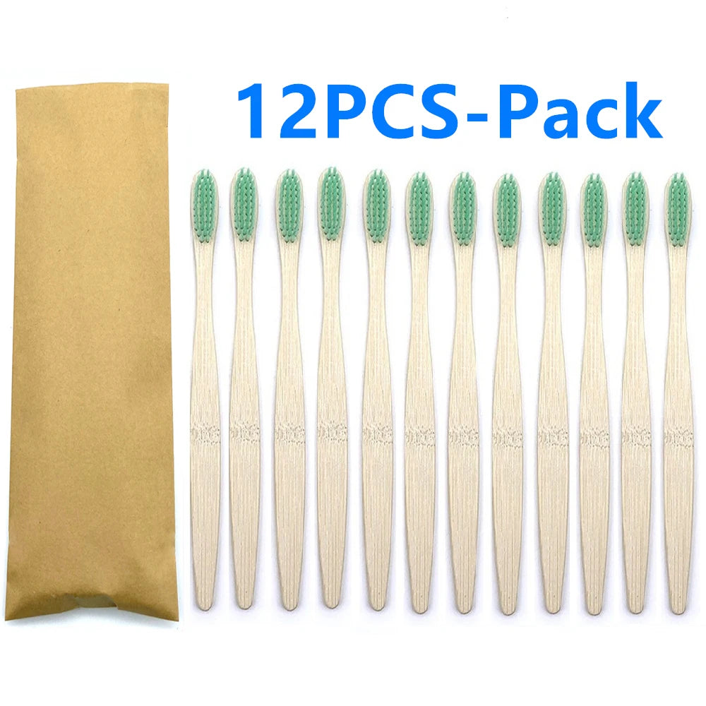 Set x12 Cepillos de Bambú Eco Friendly con Cerdas Suaves de Carbón – Colores Surtidos