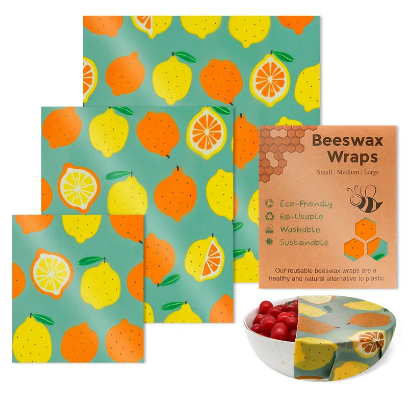 Set de 3 Envolturas Reutilizables de Cera de Abeja – Algodón Orgánico