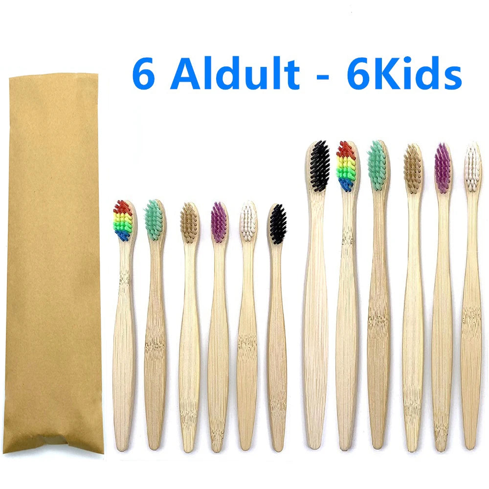 Set x12 Cepillos de Bambú Eco Friendly con Cerdas Suaves de Carbón – Colores Surtidos