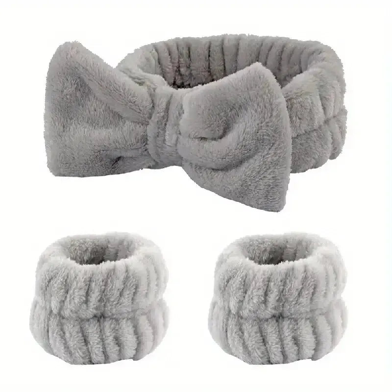 Set 3pcs Cinta y Muñequeras de Microfibra para Baño, Maquillaje o Fitness