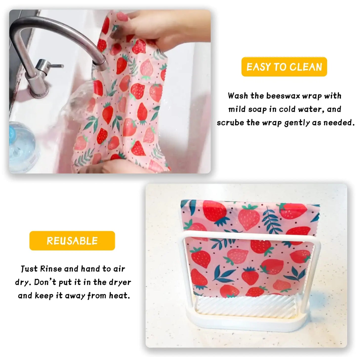 Set de 3 Envolturas Reutilizables de Cera de Abeja – Algodón Orgánico