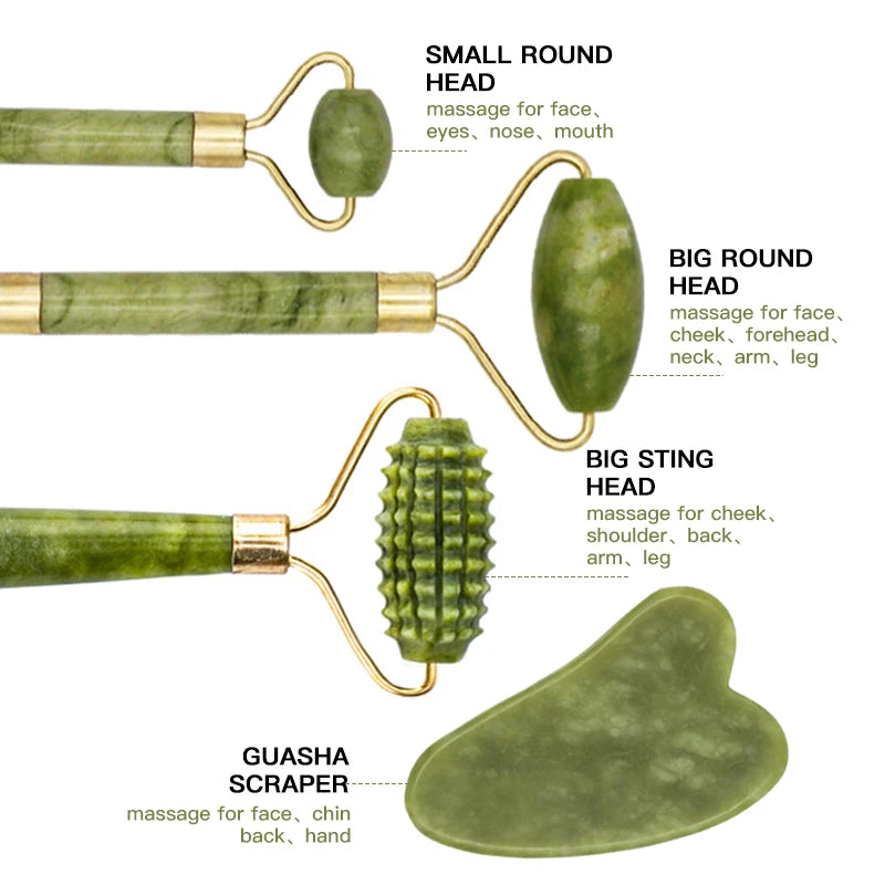 Rodillo Facial de Jade + Gua Sha – Masajeador Natura