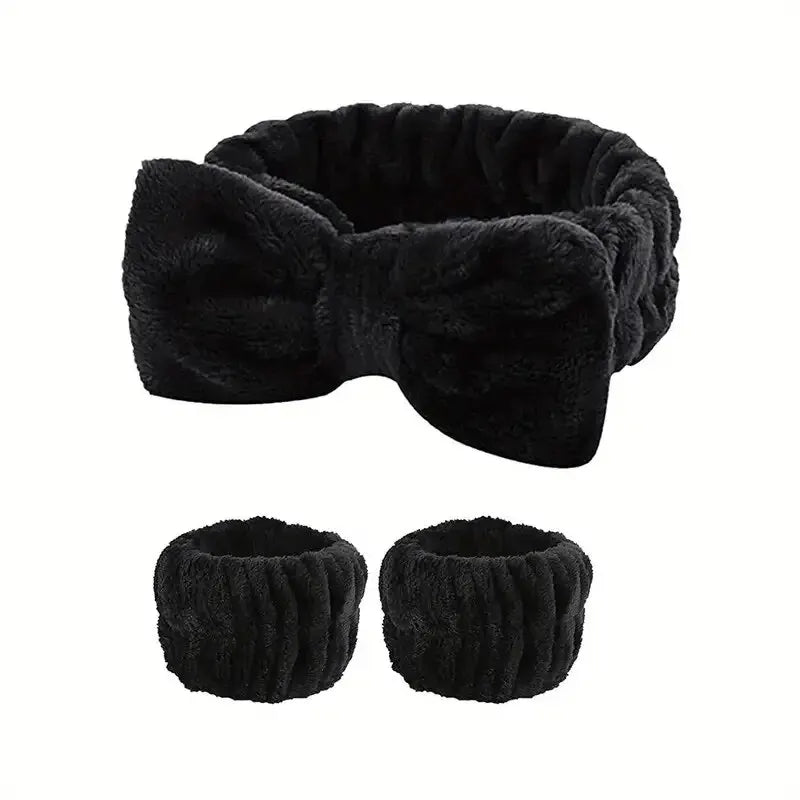 Set 3pcs Cinta y Muñequeras de Microfibra para Baño, Maquillaje o Fitness