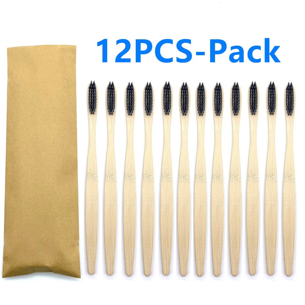 Set x12 Cepillos de Bambú Eco Friendly con Cerdas Suaves de Carbón – Colores Surtidos