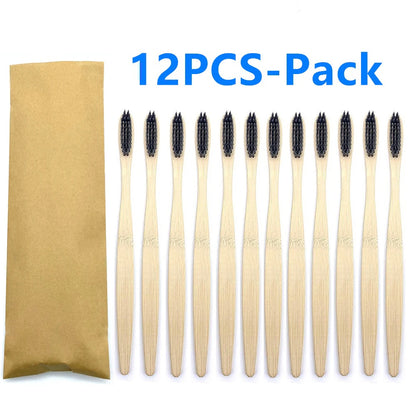 Set x12 Cepillos de Bambú Eco Friendly con Cerdas Suaves de Carbón – Colores Surtidos