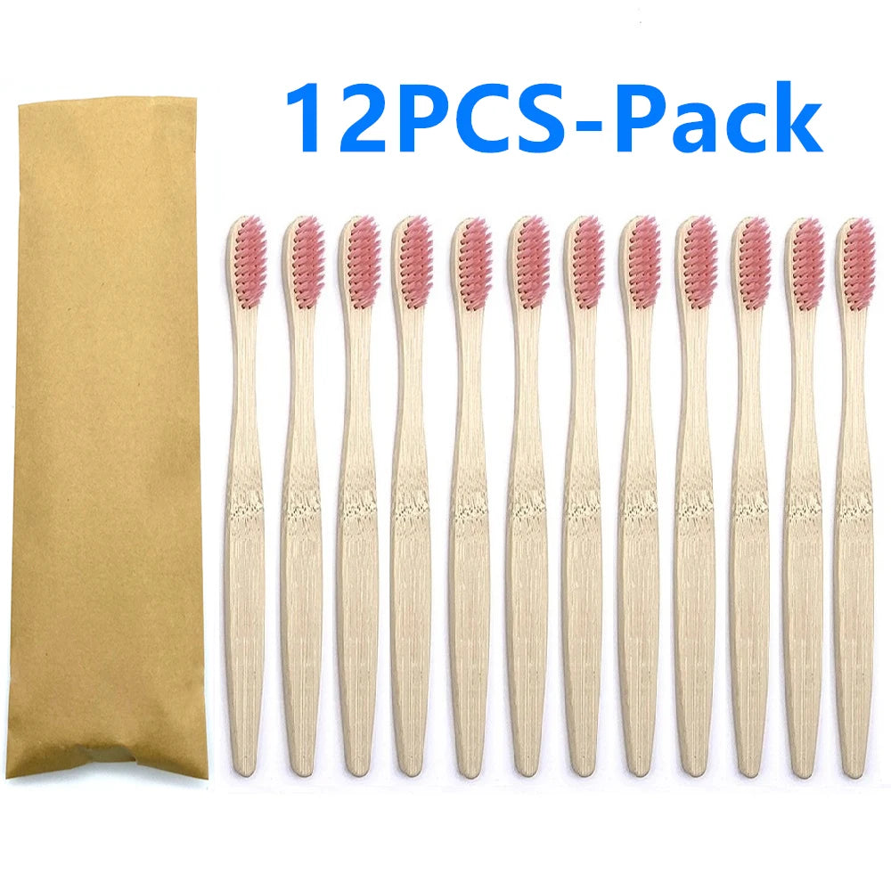Set x12 Cepillos de Bambú Eco Friendly con Cerdas Suaves de Carbón – Colores Surtidos