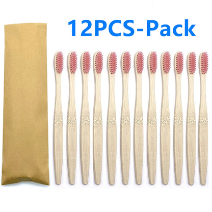 Set x12 Cepillos de Bambú Eco Friendly con Cerdas Suaves de Carbón – Colores Surtidos