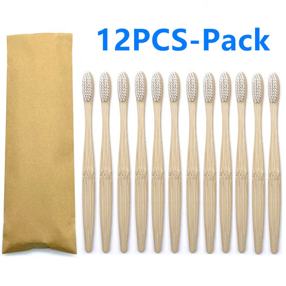 Set x12 Cepillos de Bambú Eco Friendly con Cerdas Suaves de Carbón – Colores Surtidos