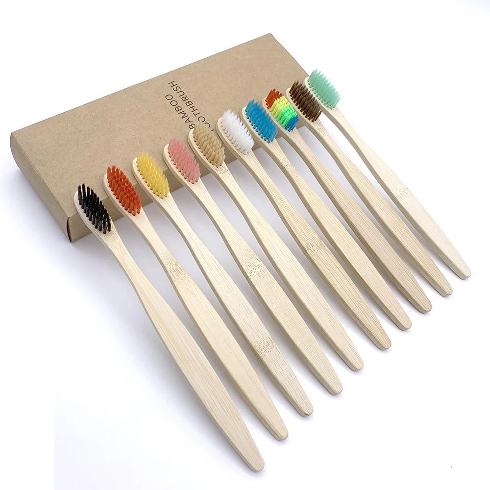 Set x12 Cepillos de Bambú Eco Friendly con Cerdas Suaves de Carbón – Colores Surtidos