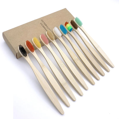Set x12 Cepillos de Bambú Eco Friendly con Cerdas Suaves de Carbón – Colores Surtidos