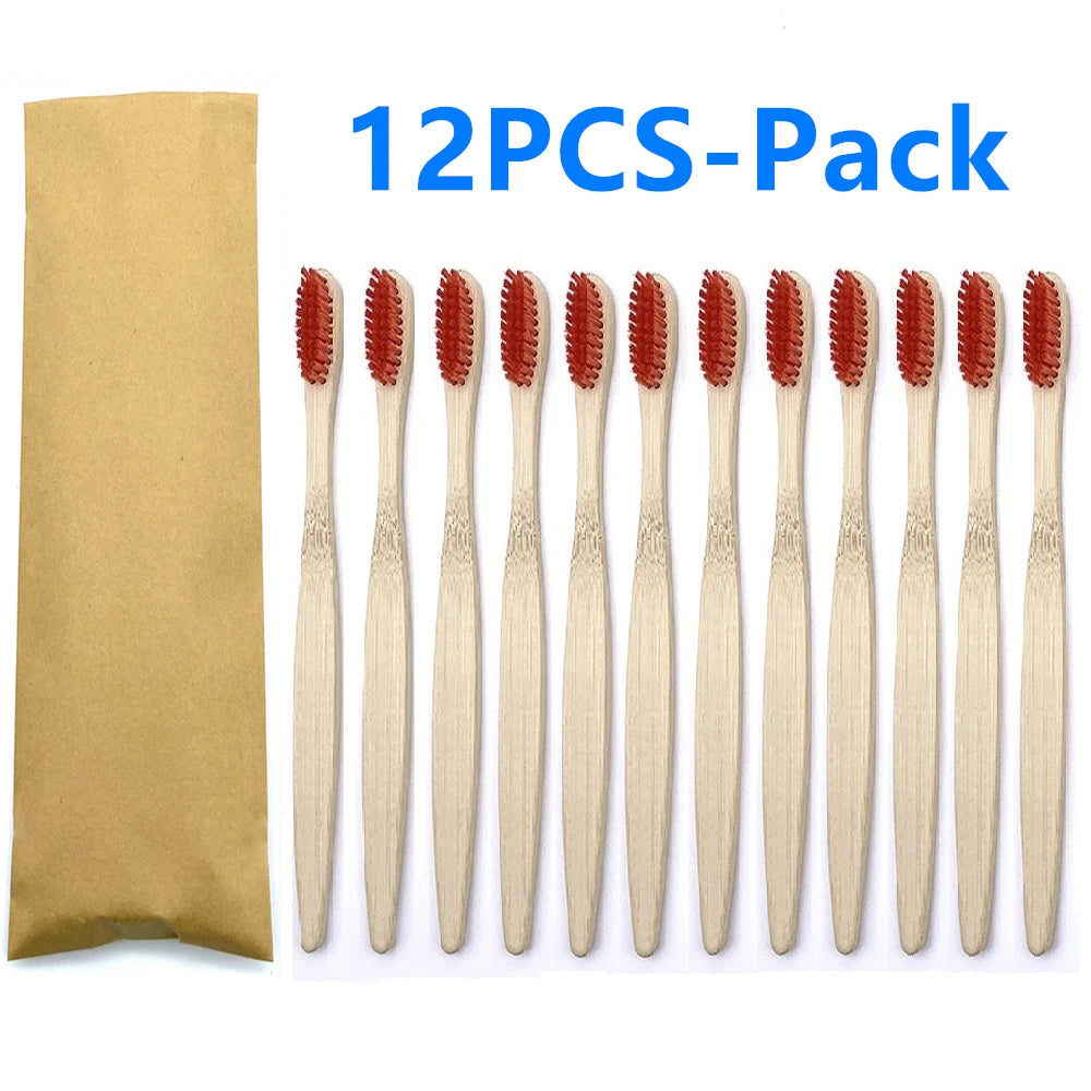 Set x12 Cepillos de Bambú Eco Friendly con Cerdas Suaves de Carbón – Colores Surtidos