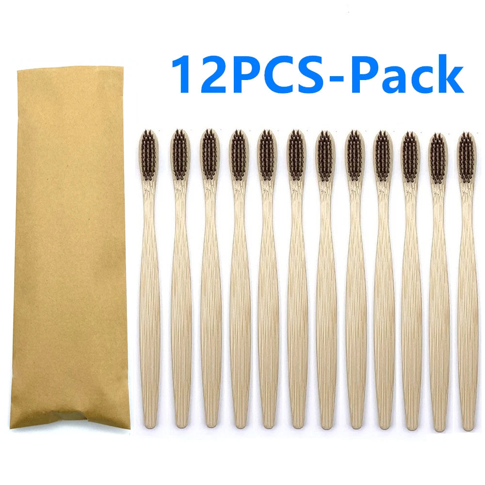 Set x12 Cepillos de Bambú Eco Friendly con Cerdas Suaves de Carbón – Colores Surtidos