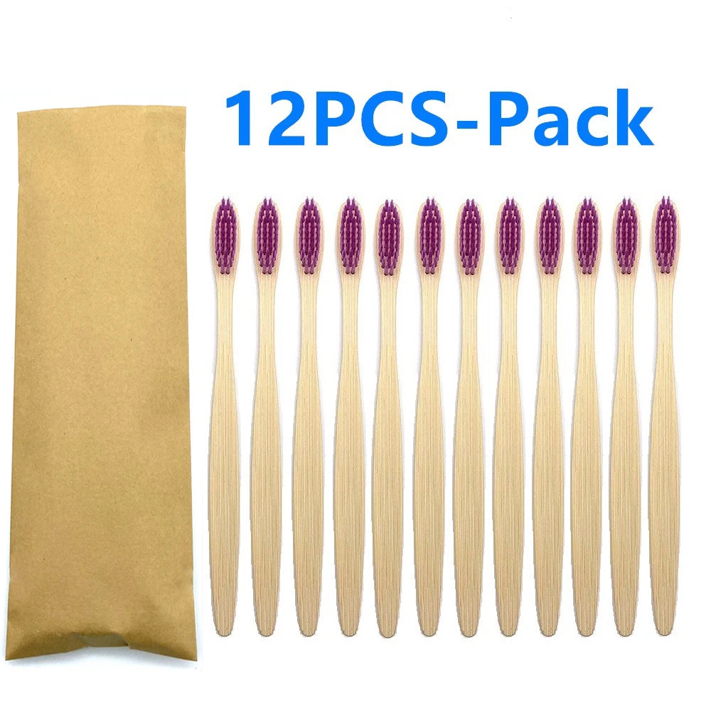 Set x12 Cepillos de Bambú Eco Friendly con Cerdas Suaves de Carbón – Colores Surtidos