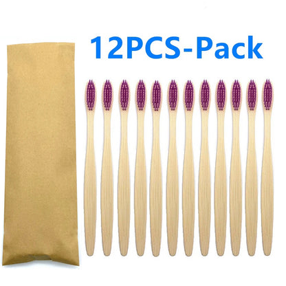 Set x12 Cepillos de Bambú Eco Friendly con Cerdas Suaves de Carbón – Colores Surtidos