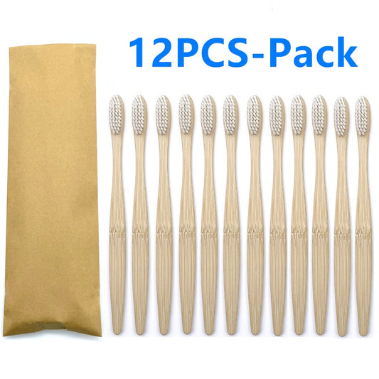 Set x12 Cepillos de Bambú Eco Friendly con Cerdas Suaves de Carbón – Colores Surtidos