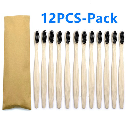 Set x12 Cepillos de Bambú Eco Friendly con Cerdas Suaves de Carbón – Colores Surtidos