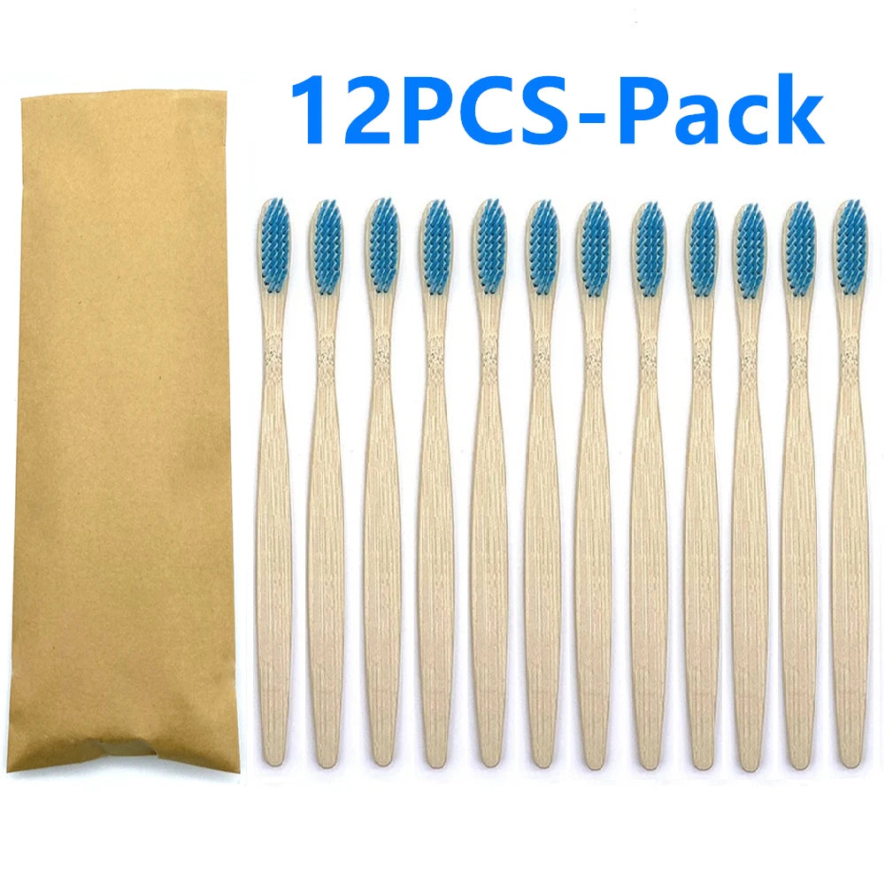 Set x12 Cepillos de Bambú Eco Friendly con Cerdas Suaves de Carbón – Colores Surtidos