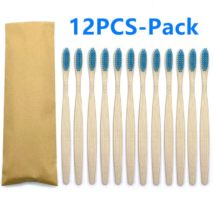Set x12 Cepillos de Bambú Eco Friendly con Cerdas Suaves de Carbón – Colores Surtidos