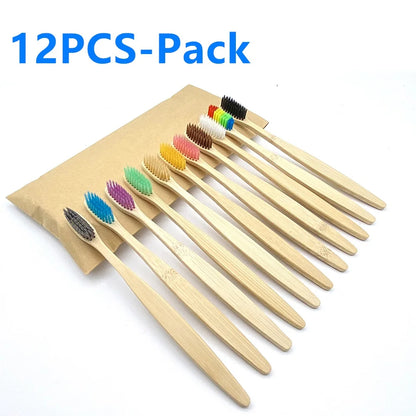Set x12 Cepillos de Bambú Eco Friendly con Cerdas Suaves de Carbón – Colores Surtidos