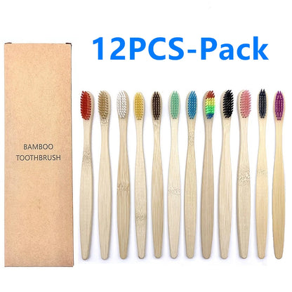 Set x12 Cepillos de Bambú Eco Friendly con Cerdas Suaves de Carbón – Colores Surtidos