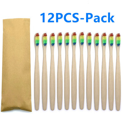 Set x12 Cepillos de Bambú Eco Friendly con Cerdas Suaves de Carbón – Colores Surtidos