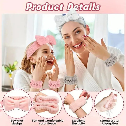 Set 3pcs Cinta y Muñequeras de Microfibra para Baño, Maquillaje o Fitness