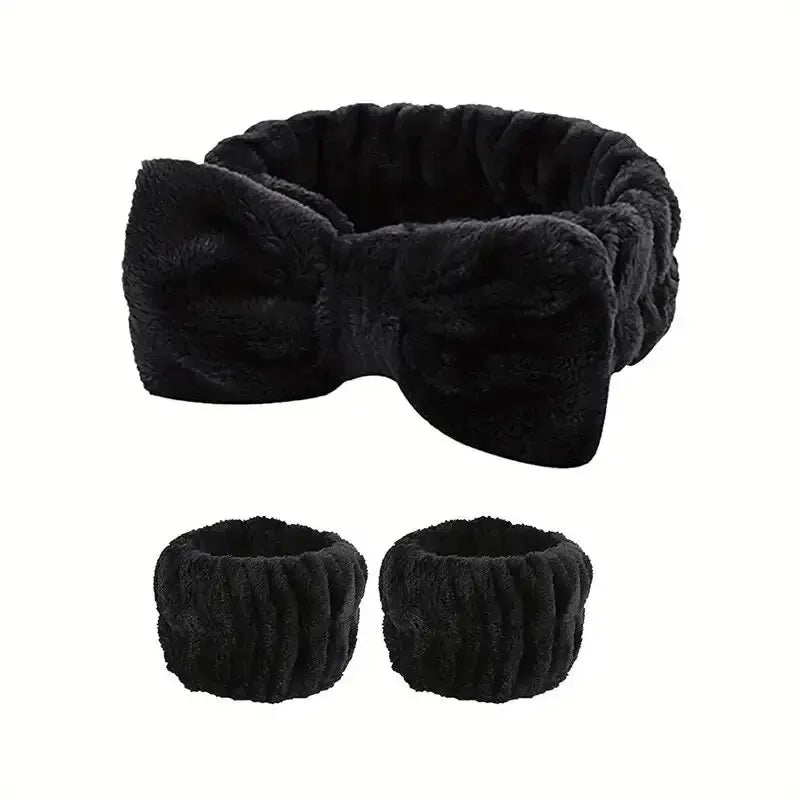 Set 3pcs Cinta y Muñequeras de Microfibra para Baño, Maquillaje o Fitness