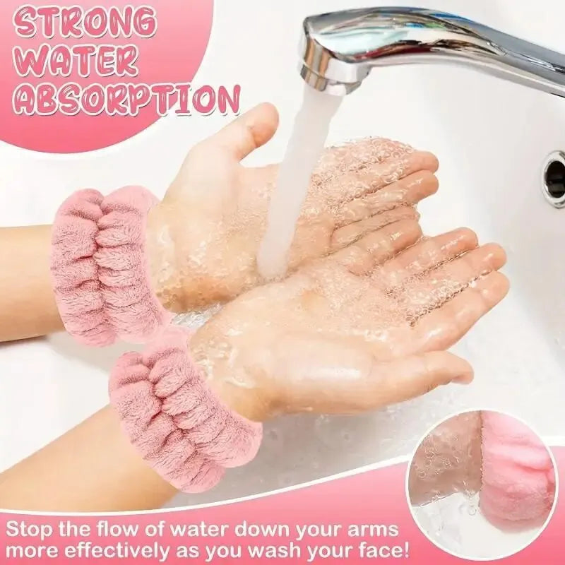 Set 3pcs Cinta y Muñequeras de Microfibra para Baño, Maquillaje o Fitness