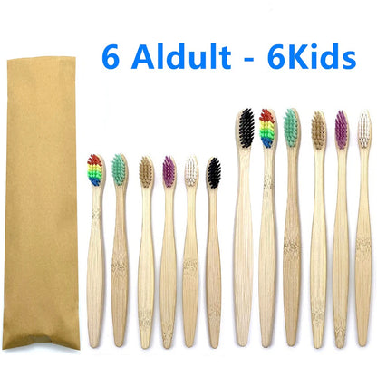 Set x12 Cepillos de Bambú Eco Friendly con Cerdas Suaves de Carbón – Colores Surtidos