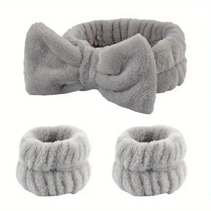 Set 3pcs Cinta y Muñequeras de Microfibra para Baño, Maquillaje o Fitness