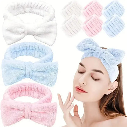 Set 3pcs Cinta y Muñequeras de Microfibra para Baño, Maquillaje o Fitness