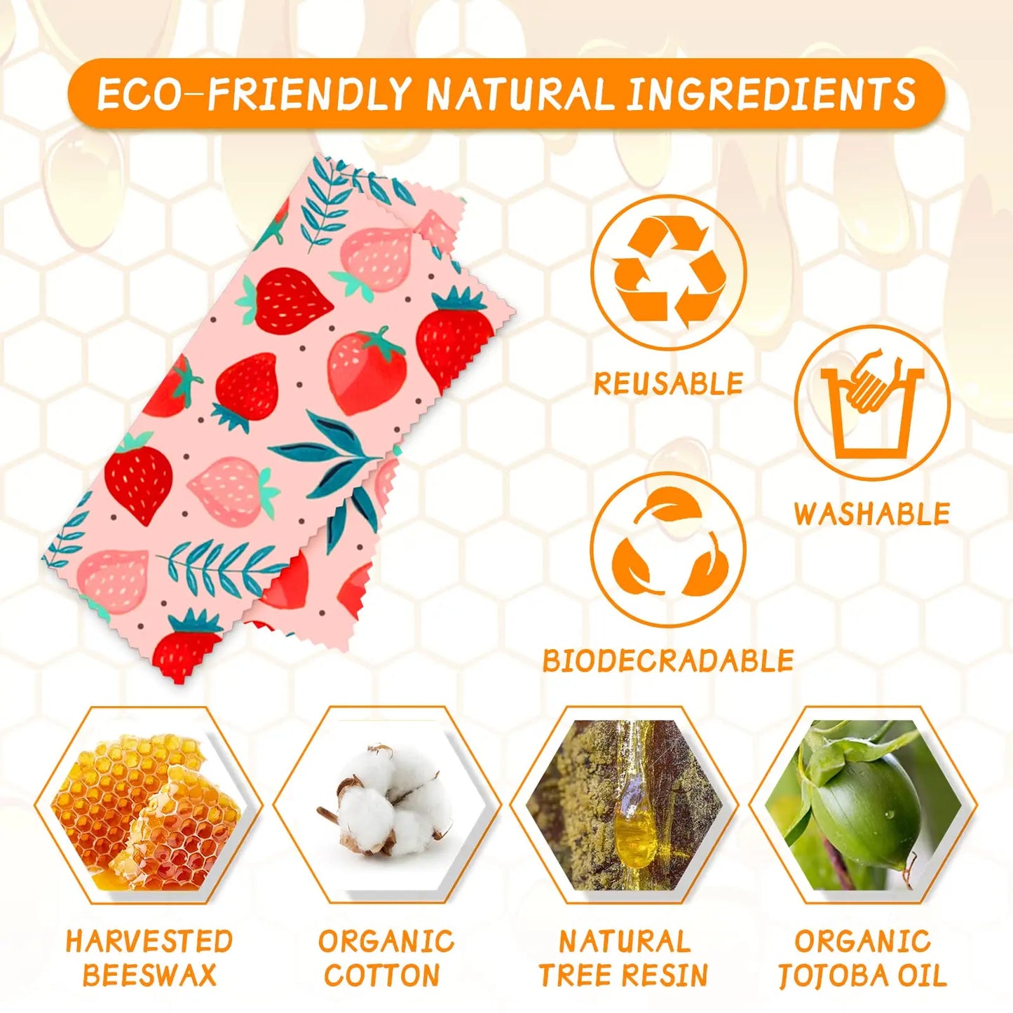Set de 3 Envolturas Reutilizables de Cera de Abeja – Algodón Orgánico