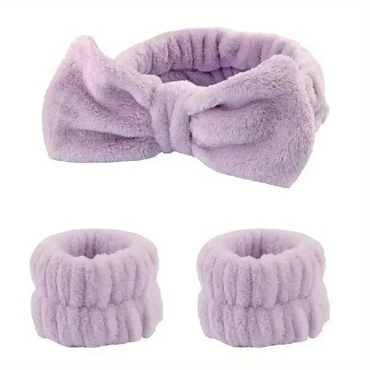 Set 3pcs Cinta y Muñequeras de Microfibra para Baño, Maquillaje o Fitness
