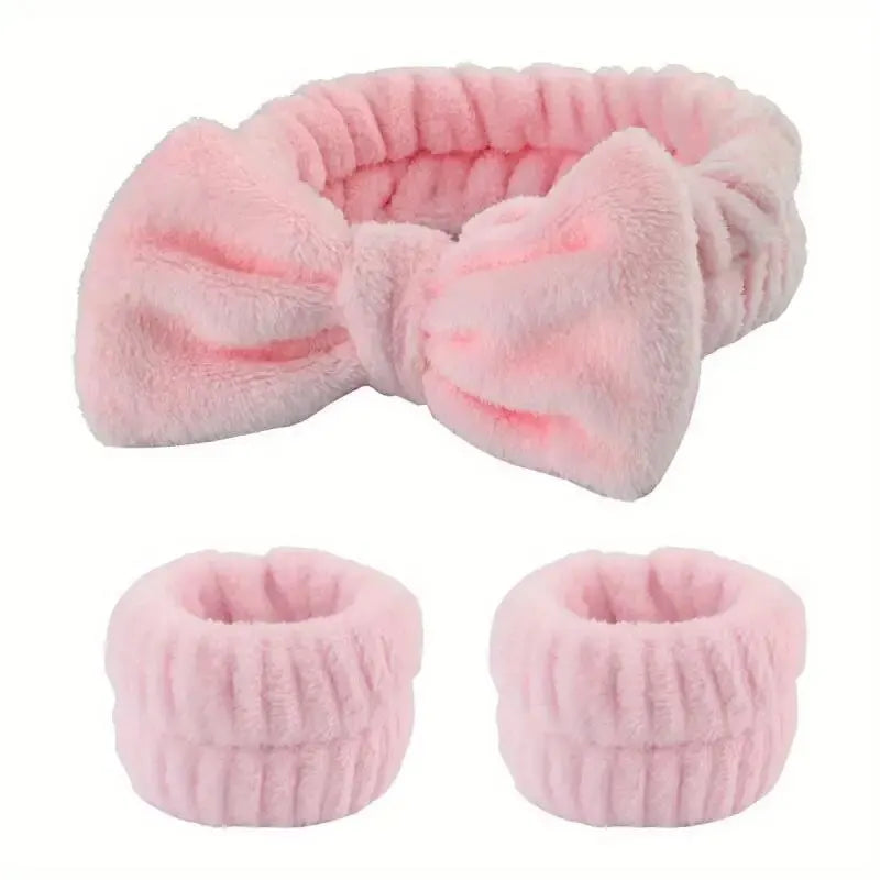 Set 3pcs Cinta y Muñequeras de Microfibra para Baño, Maquillaje o Fitness