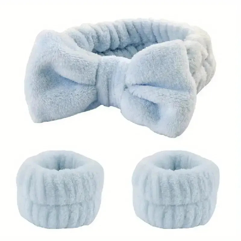 Set 3pcs Cinta y Muñequeras de Microfibra para Baño, Maquillaje o Fitness