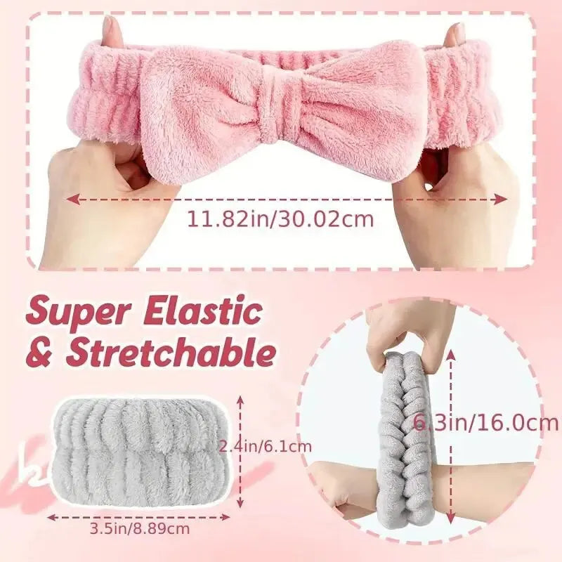 Set 3pcs Cinta y Muñequeras de Microfibra para Baño, Maquillaje o Fitness