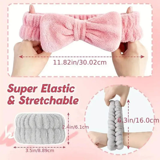 Set 3pcs Cinta y Muñequeras de Microfibra para Baño, Maquillaje o Fitness