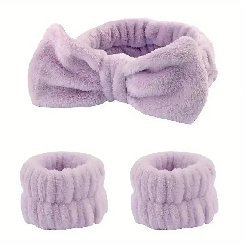Set 3pcs Cinta y Muñequeras de Microfibra para Baño, Maquillaje o Fitness