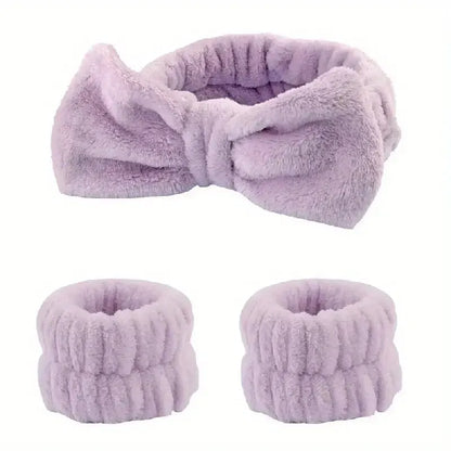 Set 3pcs Cinta y Muñequeras de Microfibra para Baño, Maquillaje o Fitness