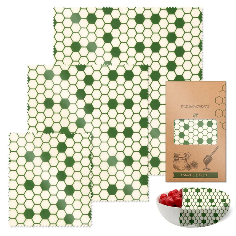 Set de 3 Envolturas Reutilizables de Cera de Abeja – Algodón Orgánico