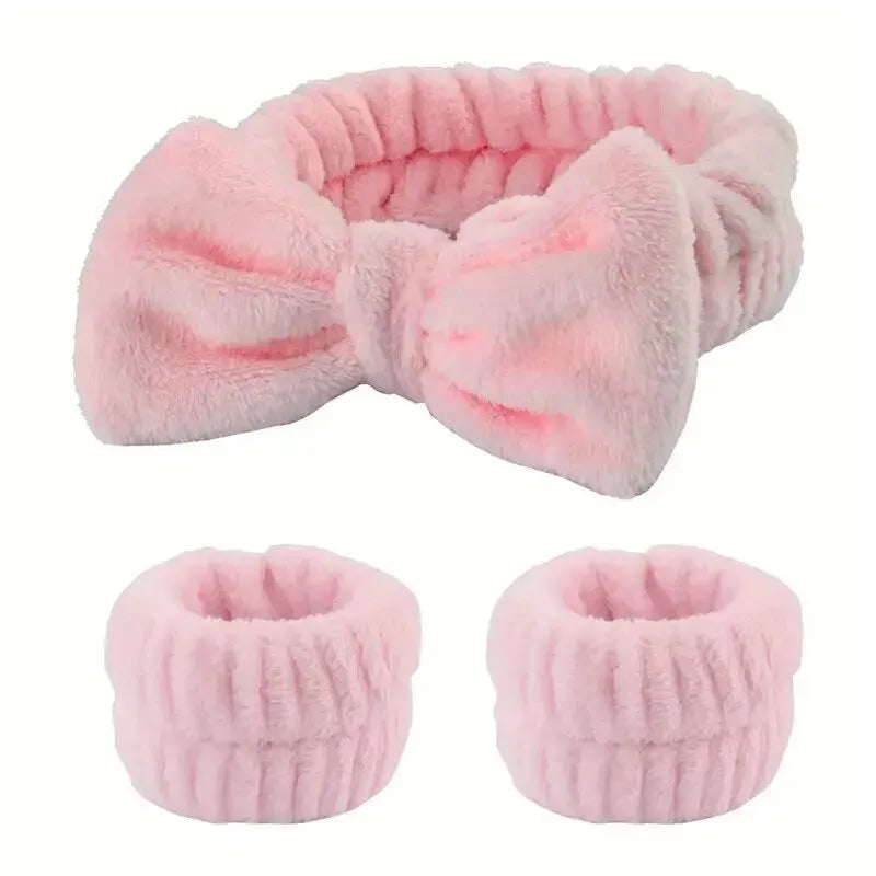 Set 3pcs Cinta y Muñequeras de Microfibra para Baño, Maquillaje o Fitness