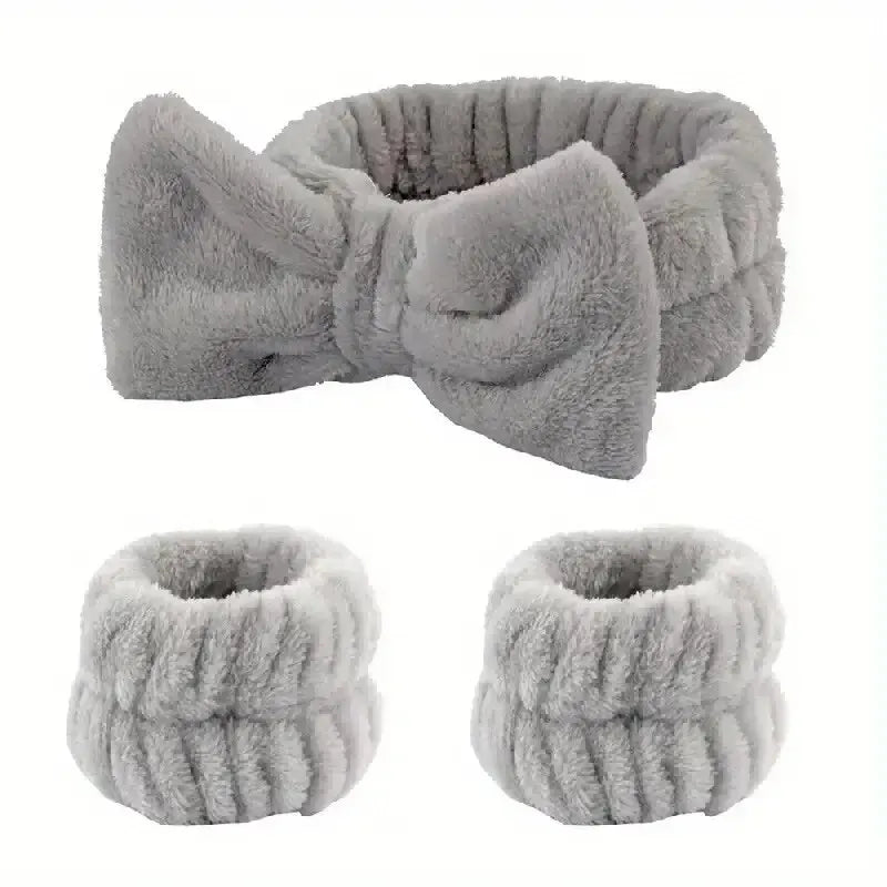 Set 3pcs Cinta y Muñequeras de Microfibra para Baño, Maquillaje o Fitness