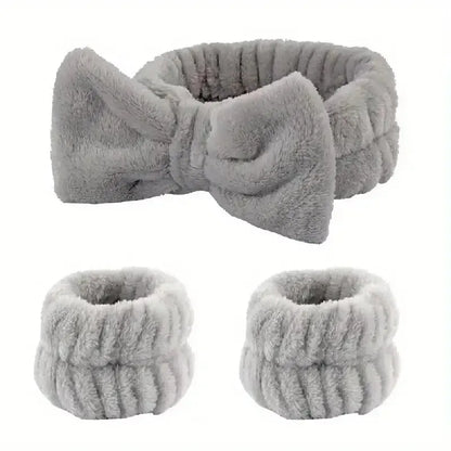 Set 3pcs Cinta y Muñequeras de Microfibra para Baño, Maquillaje o Fitness